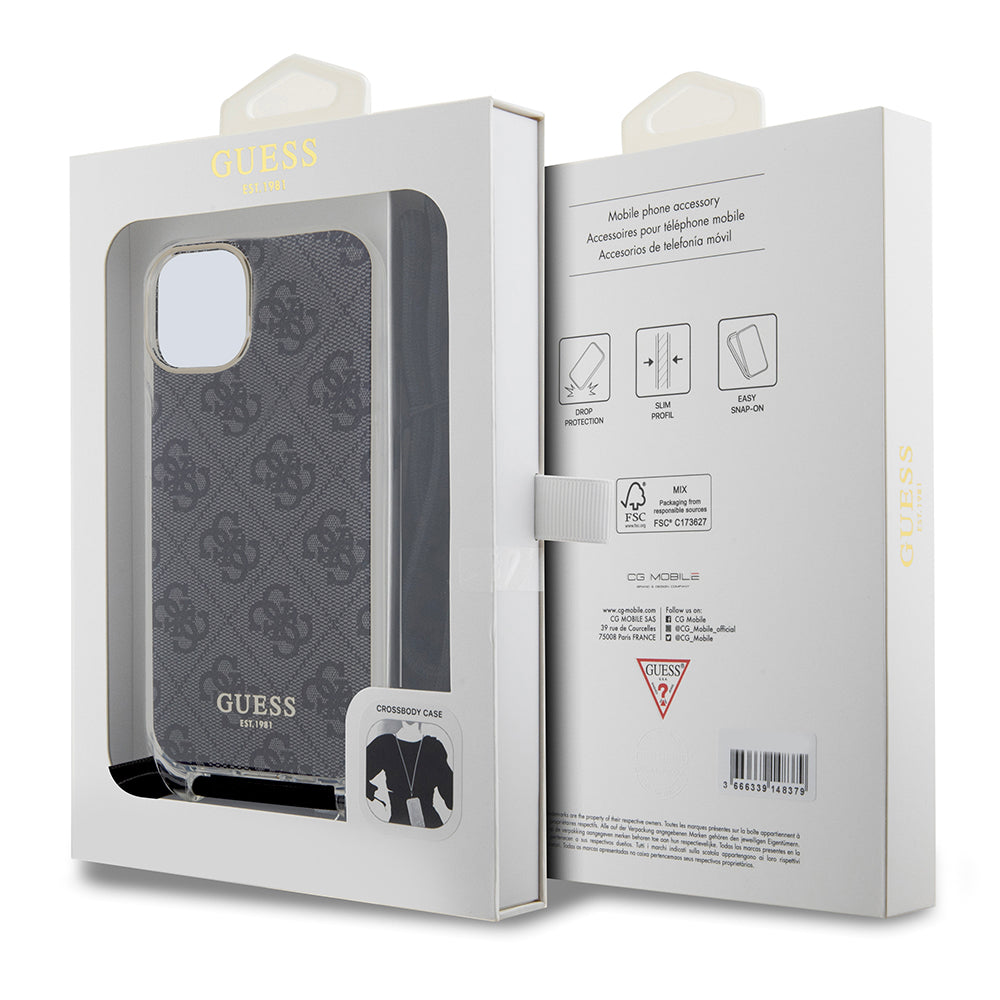 Θήκη για Apple iPhone 15, Guess, 4G IML Printed Crossbody, Μαύρη