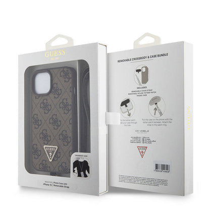 Θήκη για Apple iPhone 15, Guess, Crossbody 4G Metal Logo, Καφέ
