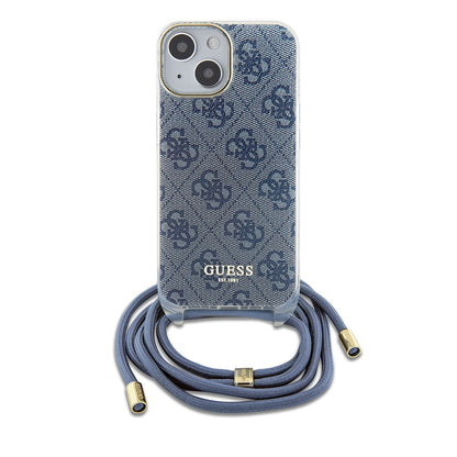 Case for Apple iPhone 15, Guess, Crossbody Cord 4G Print, Blue