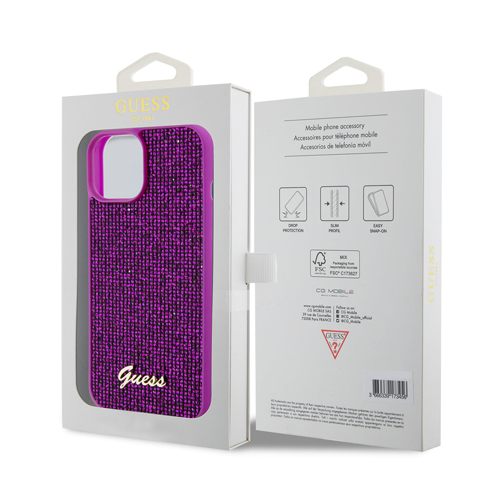 Θήκη για Apple iPhone 15, Guess, Disco Metal Script, Φούξια