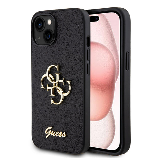 Θήκη για Apple iPhone 15, Guess, Glitter Big 4G Script, Μαύρη