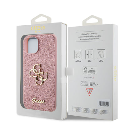 Case for Apple iPhone 15, Guess, Glitter Big 4G Script, Pink