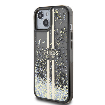 Θήκη για Apple iPhone 15, Guess, Liquid Glitter Gold Stripes, Μαύρη