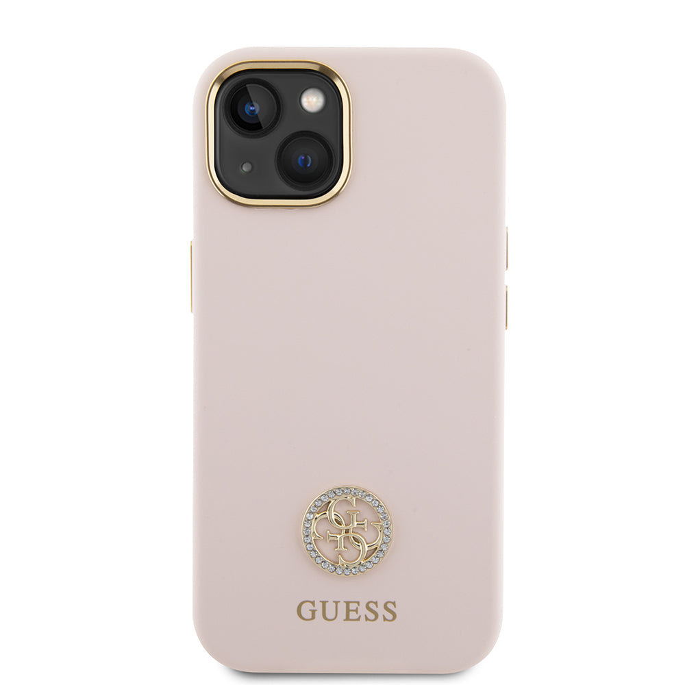 Θήκη για Apple iPhone 15, Guess, Logo Strass 4G, Ανοιχτό Ροζ