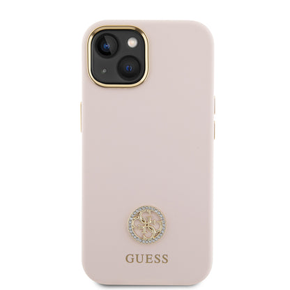 Θήκη για Apple iPhone 15, Guess, Logo Strass 4G, Ανοιχτό Ροζ