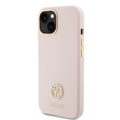 Θήκη για Apple iPhone 15, Guess, Logo Strass 4G, Ανοιχτό Ροζ