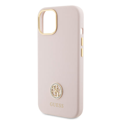 Θήκη για Apple iPhone 15, Guess, Logo Strass 4G, Ανοιχτό Ροζ
