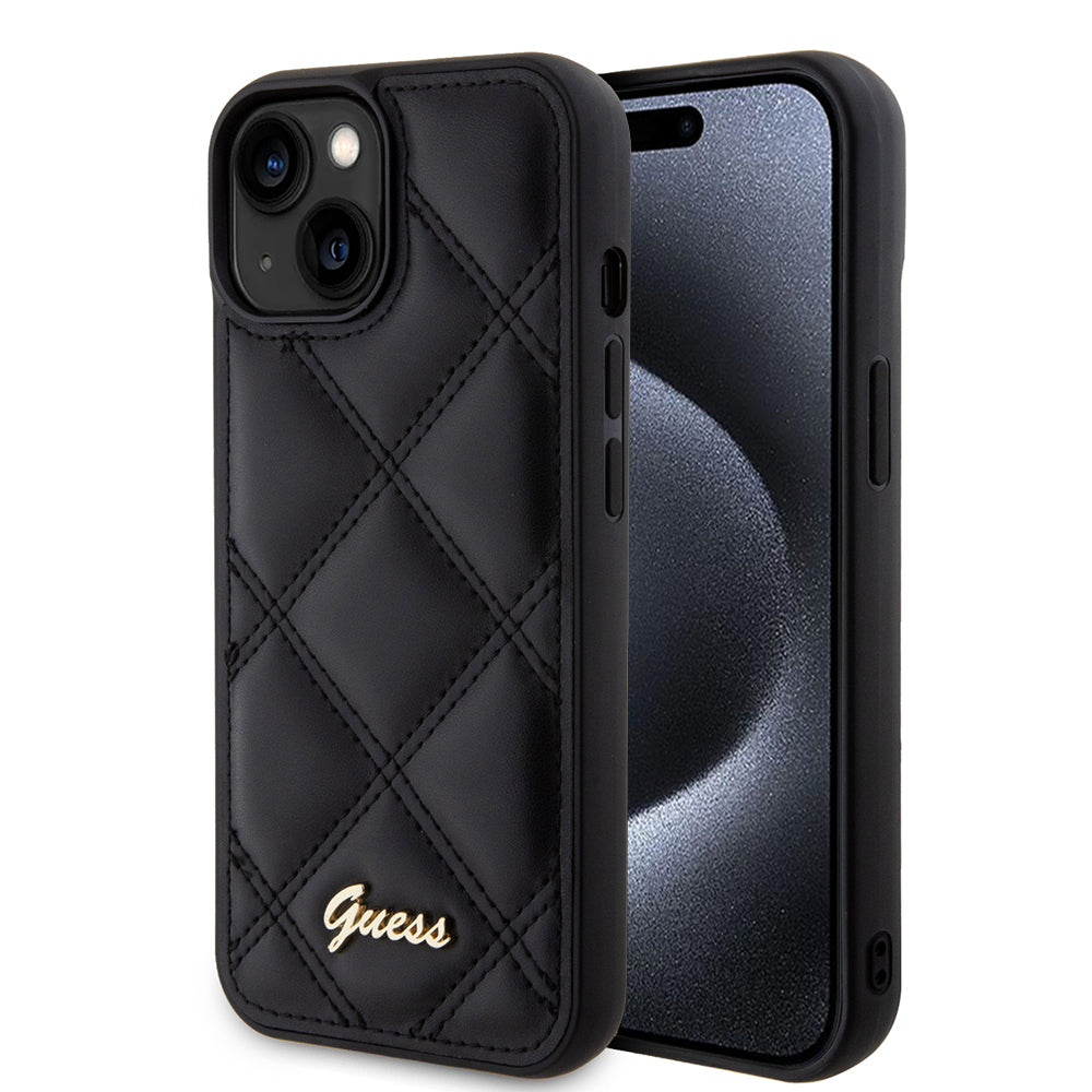 Θήκη για Apple iPhone 15, Guess, Quilted Metal Logo, Μαύρη