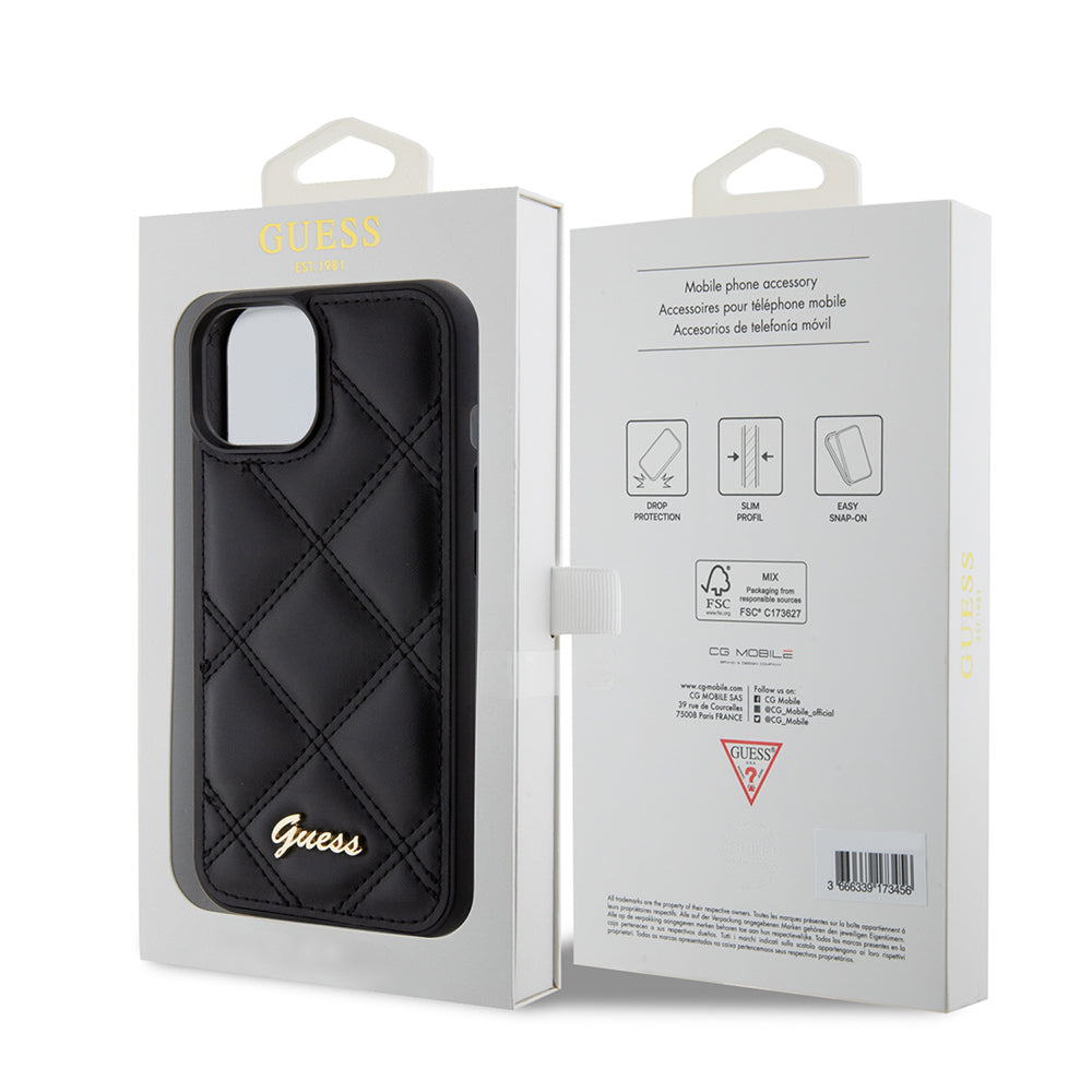 Θήκη για Apple iPhone 15, Guess, Quilted Metal Logo, Μαύρη