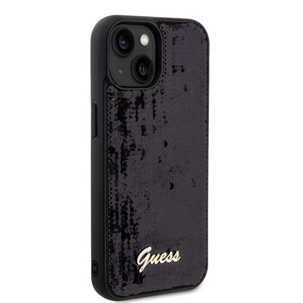 Case for Apple iPhone 15, Guess, Sequin Script Metal, Black