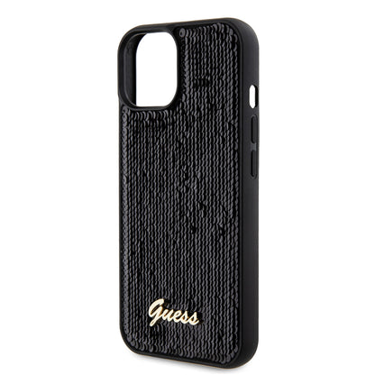Case for Apple iPhone 15, Guess, Sequin Script Metal, Black
