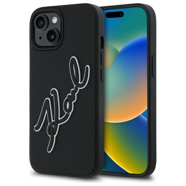 Case for Apple iPhone 15, Karl Lagerfeld, 3D Rubber Signature, Black