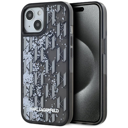 Θήκη για Apple iPhone 15, Karl Lagerfeld, Liquid Glitter Monogram, Μαύρη
