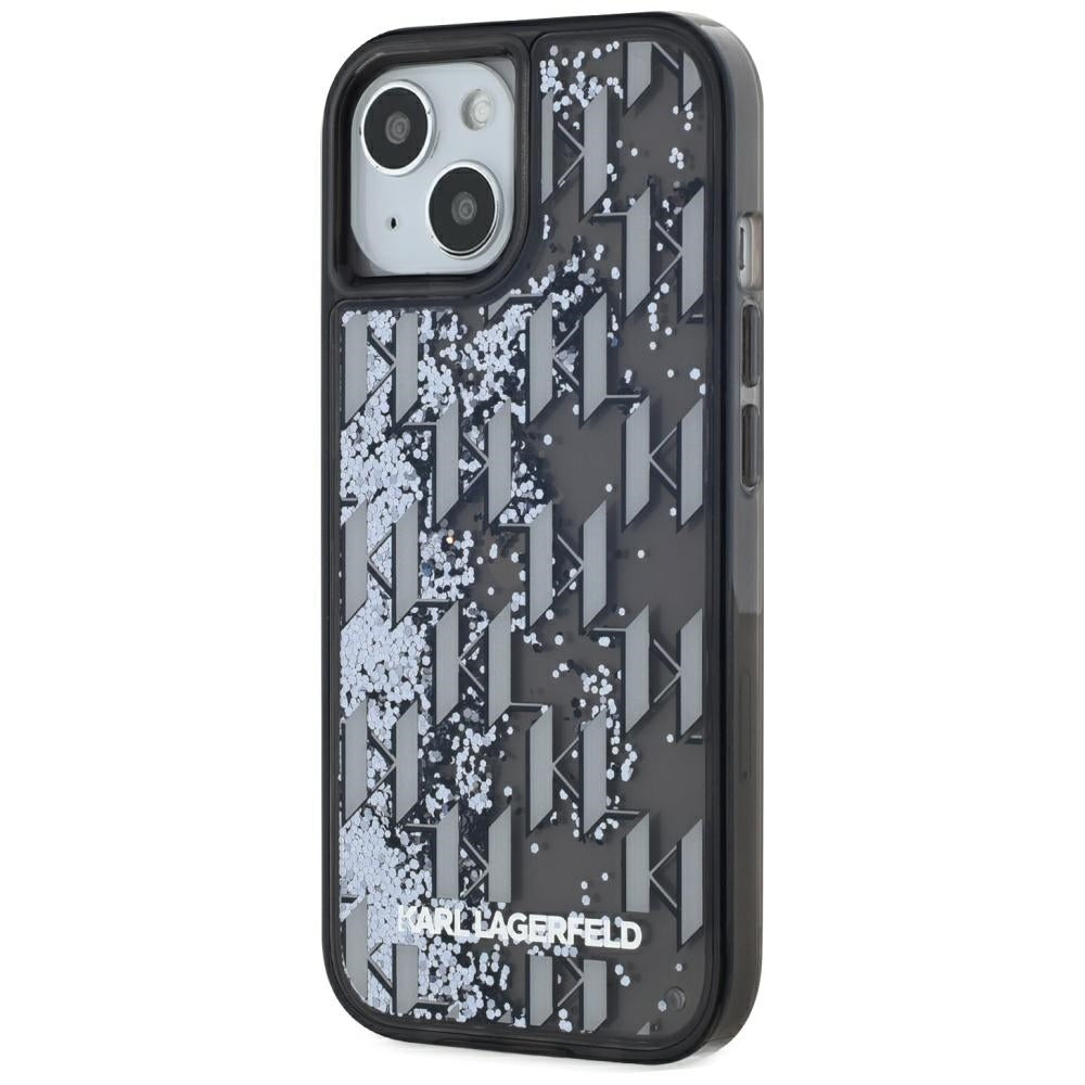 Θήκη για Apple iPhone 15, Karl Lagerfeld, Liquid Glitter Monogram, Μαύρη