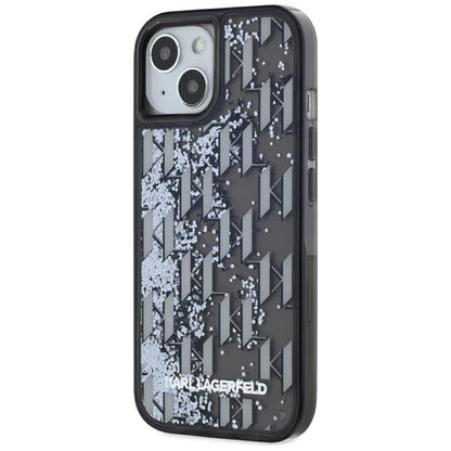 Θήκη για Apple iPhone 15, Karl Lagerfeld, Liquid Glitter Monogram, Μαύρη