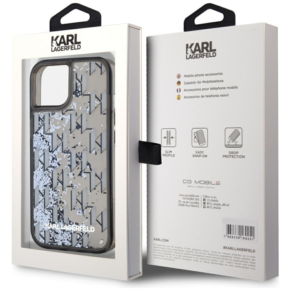 Θήκη για Apple iPhone 15, Karl Lagerfeld, Liquid Glitter Monogram, Μαύρη
