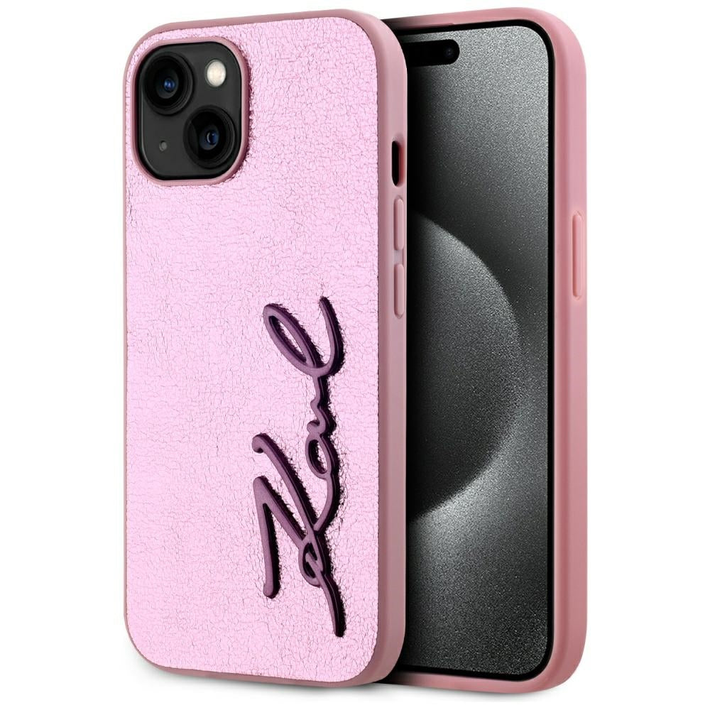 Θήκη για Apple iPhone 15, Karl Lagerfeld, Metal Signature, Ροζ