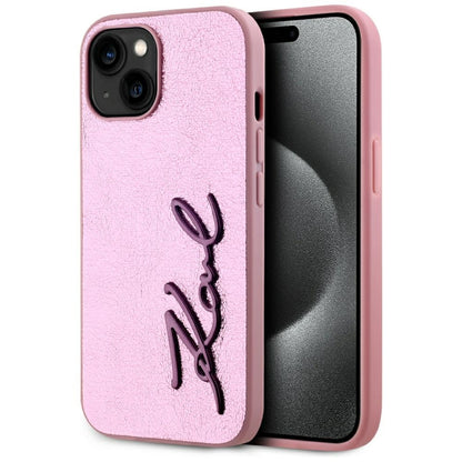 Θήκη για Apple iPhone 15, Karl Lagerfeld, Metal Signature, Ροζ