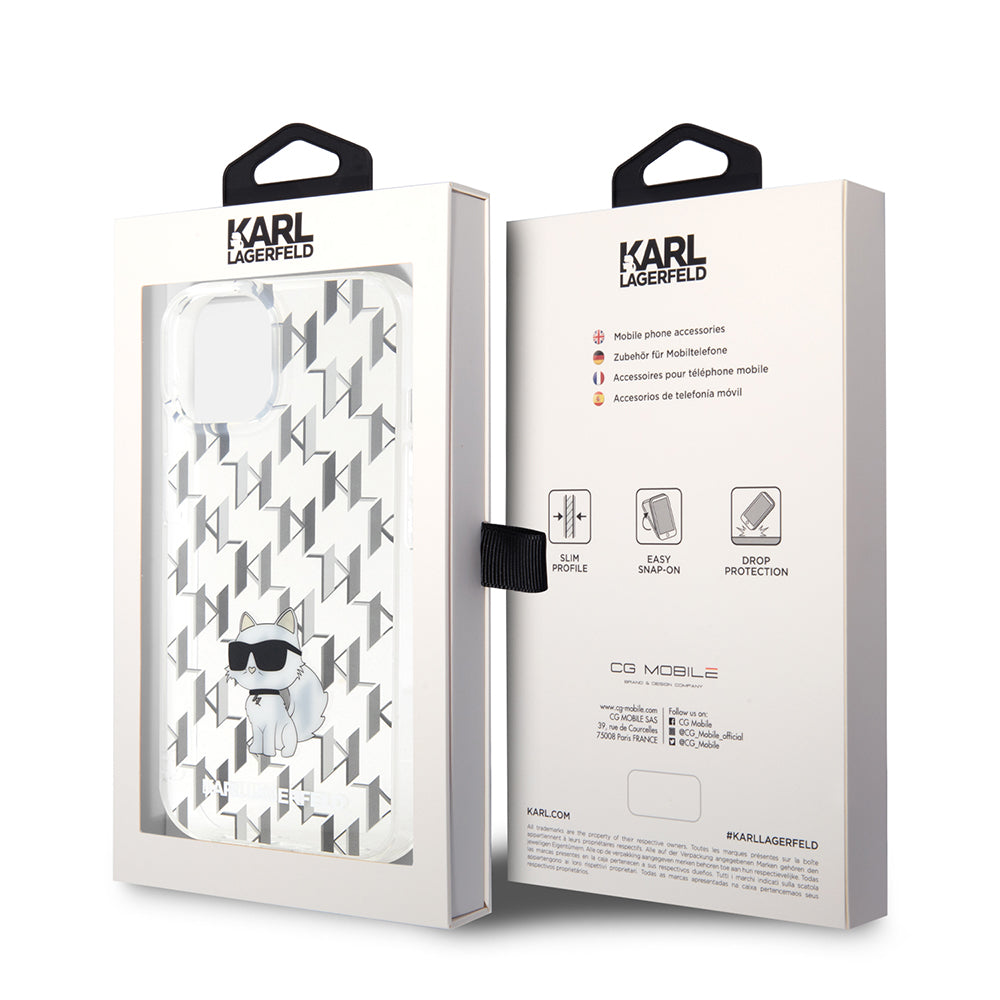Θήκη για Apple iPhone 15, Karl Lagerfeld, Monogram Choupette, Διάφανη
