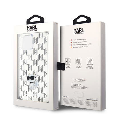 Θήκη για Apple iPhone 15, Karl Lagerfeld, Monogram Choupette, Διάφανη