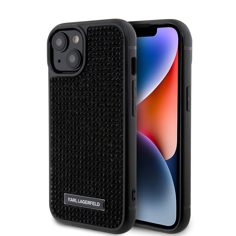 Θήκη για Apple iPhone 15, Karl Lagerfeld, Rhinestone Metal Plate, Μαύρη