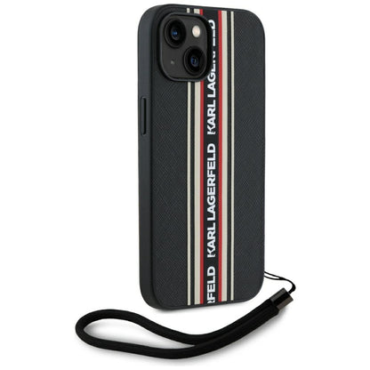 Θήκη για Apple iPhone 15, Karl Lagerfeld, Saffiano Athleisure Stripes with Strap, Rosie