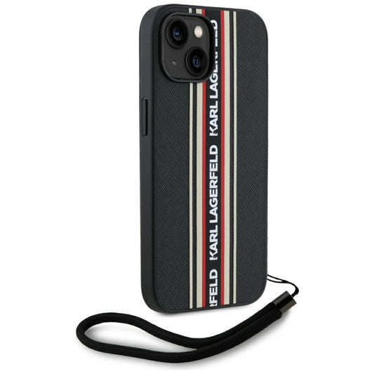 Θήκη για Apple iPhone 15, Karl Lagerfeld, Saffiano Athleisure Stripes with Strap, Rosie