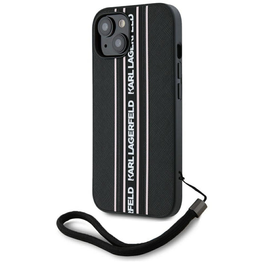 Θήκη για Apple iPhone 15, Karl Lagerfeld, Saffiano Athleisure Stripes with Strap, Ροζ