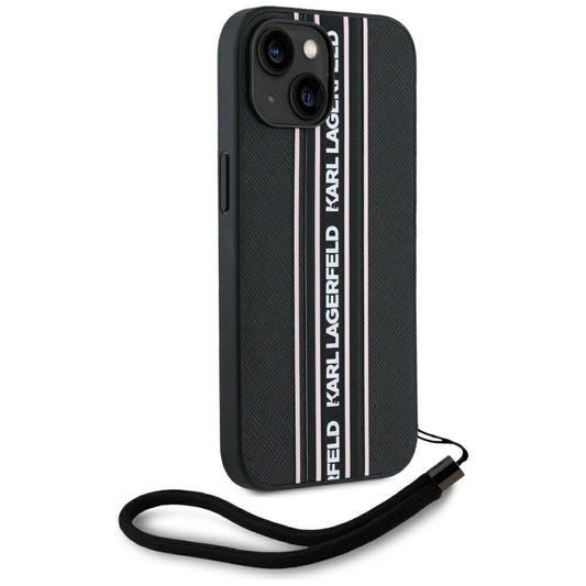 Θήκη για Apple iPhone 15, Karl Lagerfeld, Saffiano Athleisure Stripes with Strap, Ροζ