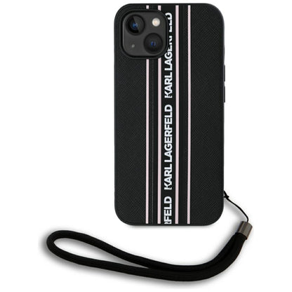 Θήκη για Apple iPhone 15, Karl Lagerfeld, Saffiano Athleisure Stripes with Strap, Ροζ