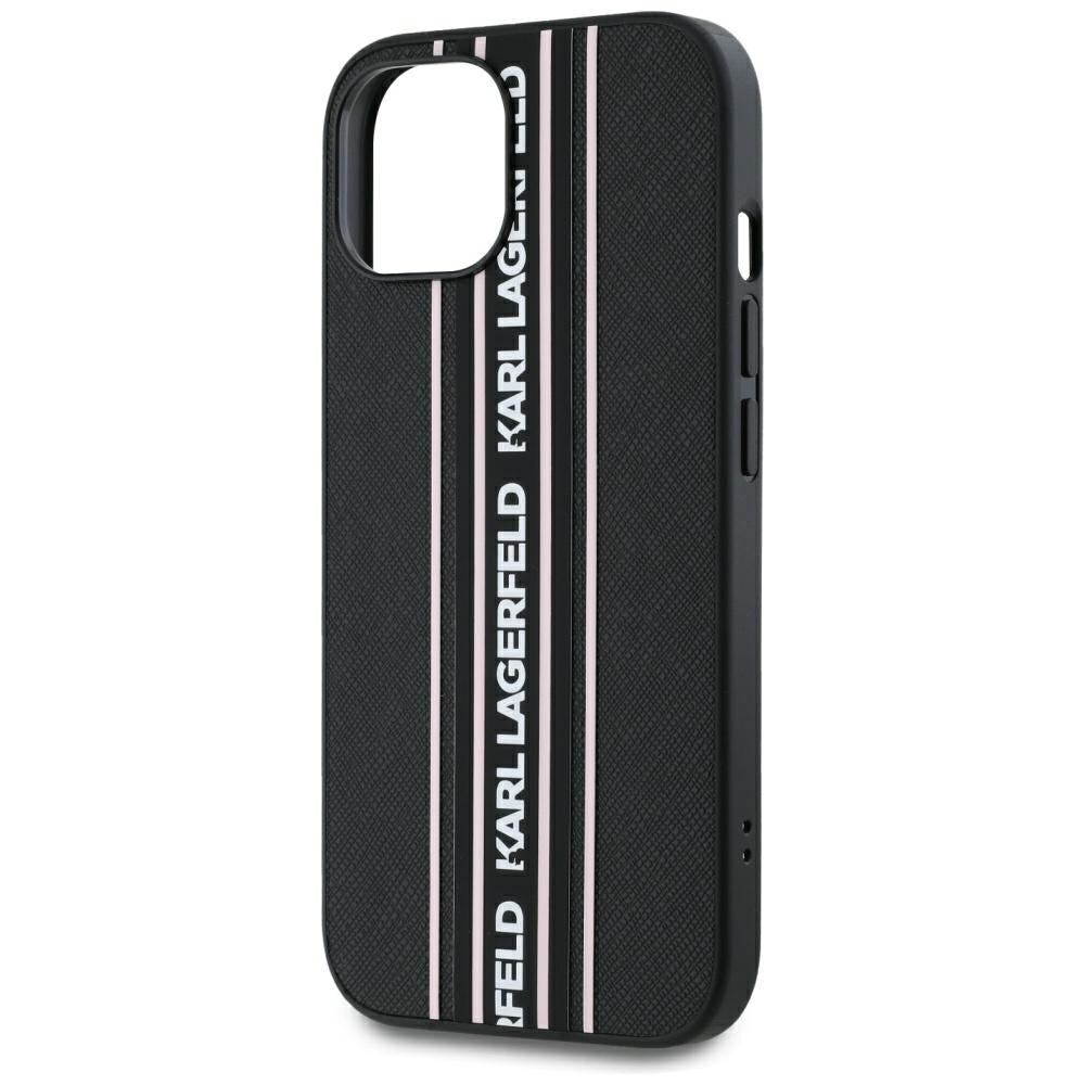 Θήκη για Apple iPhone 15, Karl Lagerfeld, Saffiano Athleisure Stripes with Strap, Ροζ