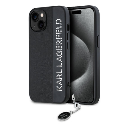 Θήκη για Apple iPhone 15, Karl Lagerfeld, Saffiano Rhinestones & Charm, Μαύρη