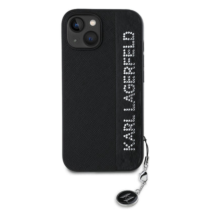 Θήκη για Apple iPhone 15, Karl Lagerfeld, Saffiano Rhinestones & Charm, Μαύρη