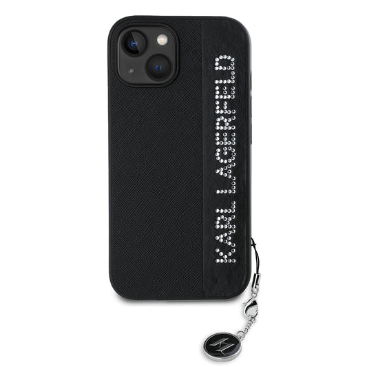 Θήκη για Apple iPhone 15, Karl Lagerfeld, Saffiano Rhinestones & Charm, Μαύρη