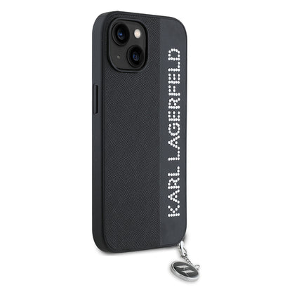 Θήκη για Apple iPhone 15, Karl Lagerfeld, Saffiano Rhinestones & Charm, Μαύρη