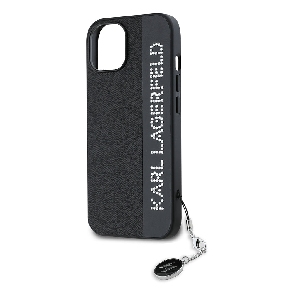 Θήκη για Apple iPhone 15, Karl Lagerfeld, Saffiano Rhinestones & Charm, Μαύρη