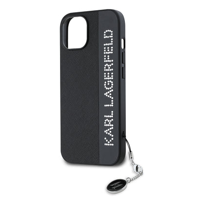 Θήκη για Apple iPhone 15, Karl Lagerfeld, Saffiano Rhinestones & Charm, Μαύρη