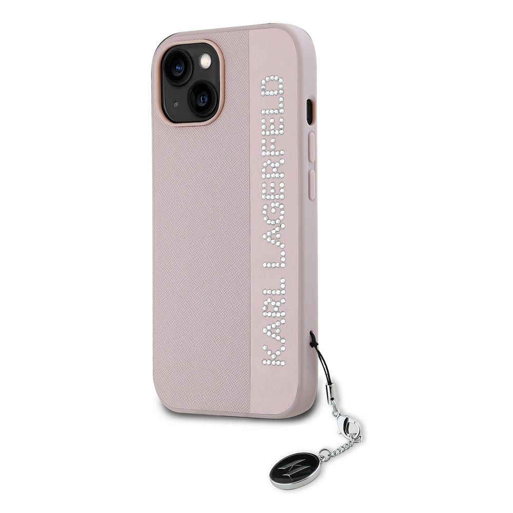 Θήκη για Apple iPhone 15, Karl Lagerfeld, Saffiano Rhinestones & Charm, Ροζ