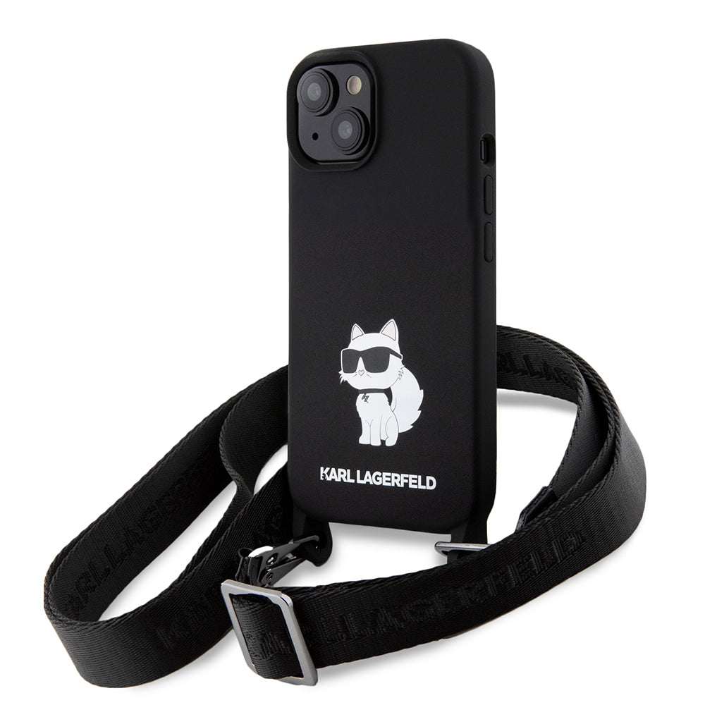 Θήκη για Apple iPhone 15, Karl Lagerfeld, Silicone Crossbody Choupette, Μαύρη