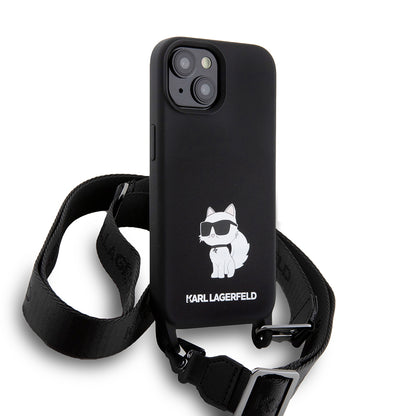 Θήκη για Apple iPhone 15, Karl Lagerfeld, Silicone Crossbody Choupette, Μαύρη
