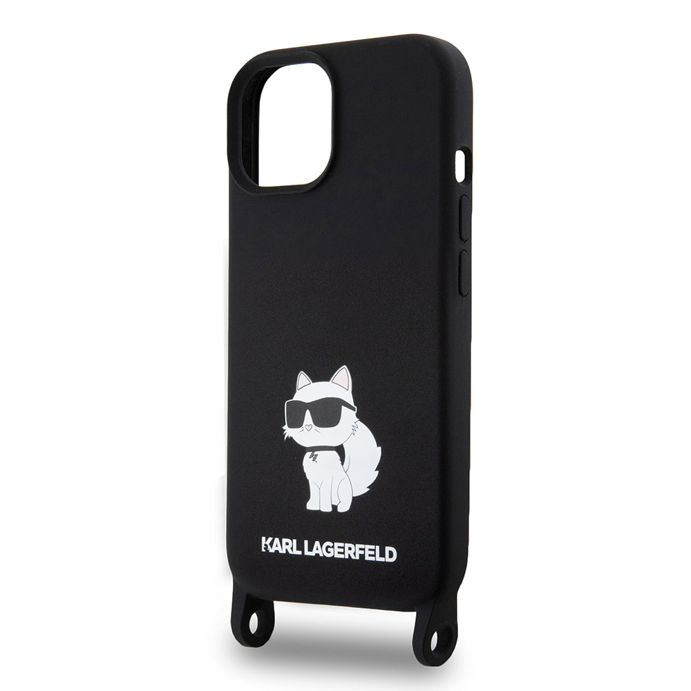 Θήκη για Apple iPhone 15, Karl Lagerfeld, Silicone Crossbody Choupette, Μαύρη