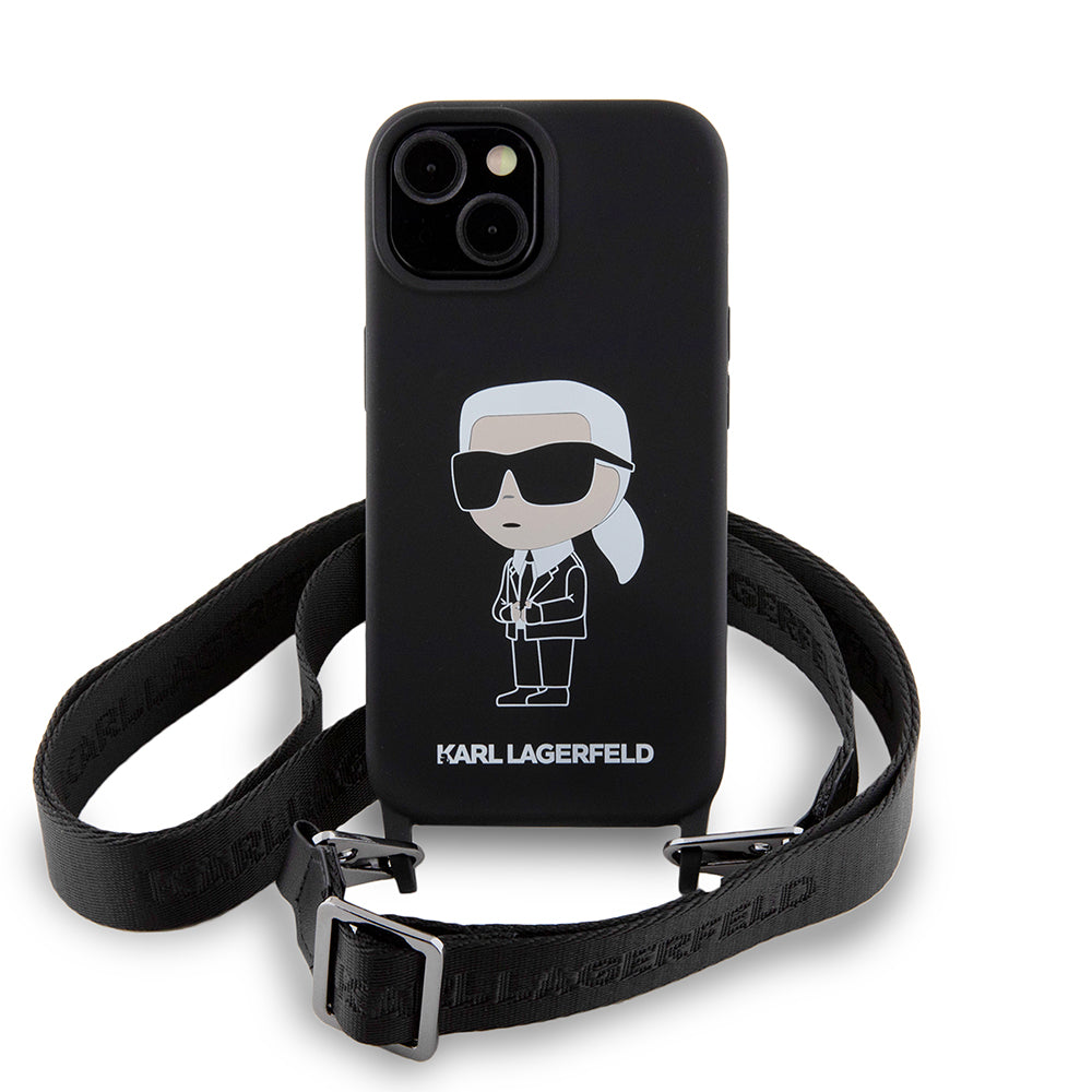 Θήκη για Apple iPhone 15, Karl Lagerfeld, Silicone Crossbody Ikonik Karl, Μαύρη