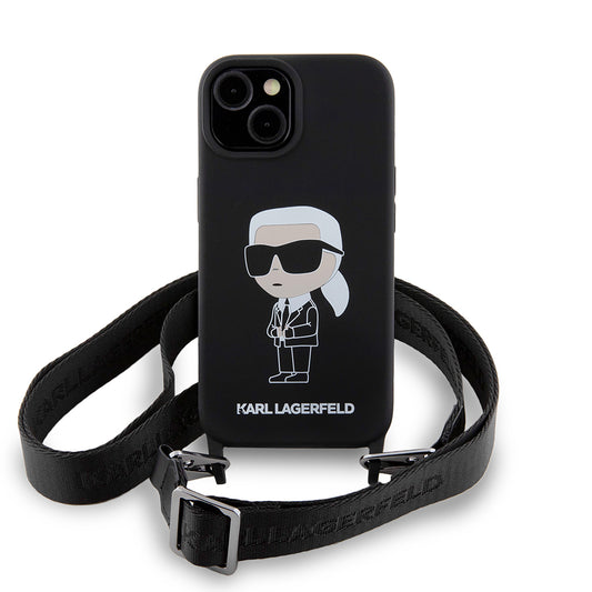 Θήκη για Apple iPhone 15, Karl Lagerfeld, Silicone Crossbody Ikonik Karl, Μαύρη