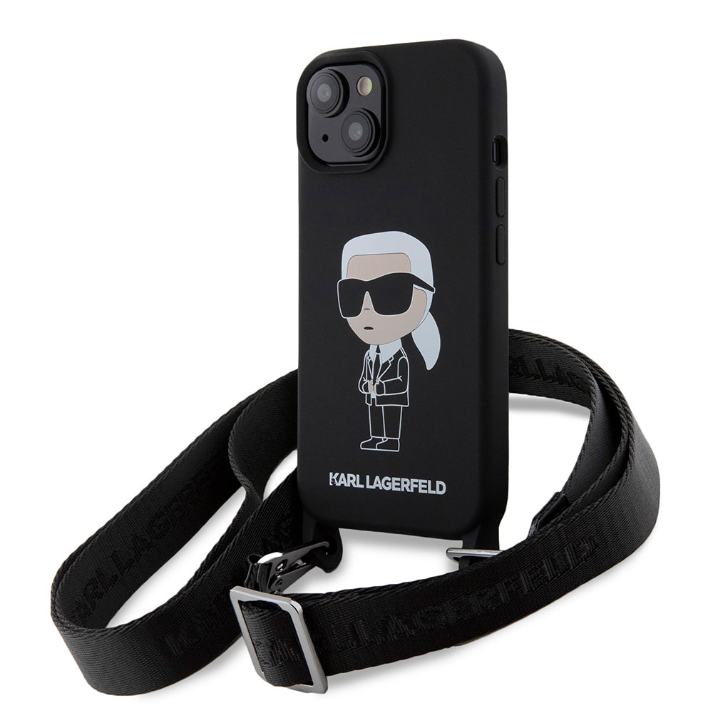 Θήκη για Apple iPhone 15, Karl Lagerfeld, Silicone Crossbody Ikonik Karl, Μαύρη