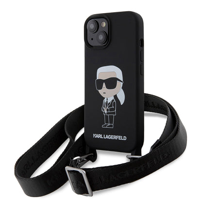 Θήκη για Apple iPhone 15, Karl Lagerfeld, Silicone Crossbody Ikonik Karl, Μαύρη