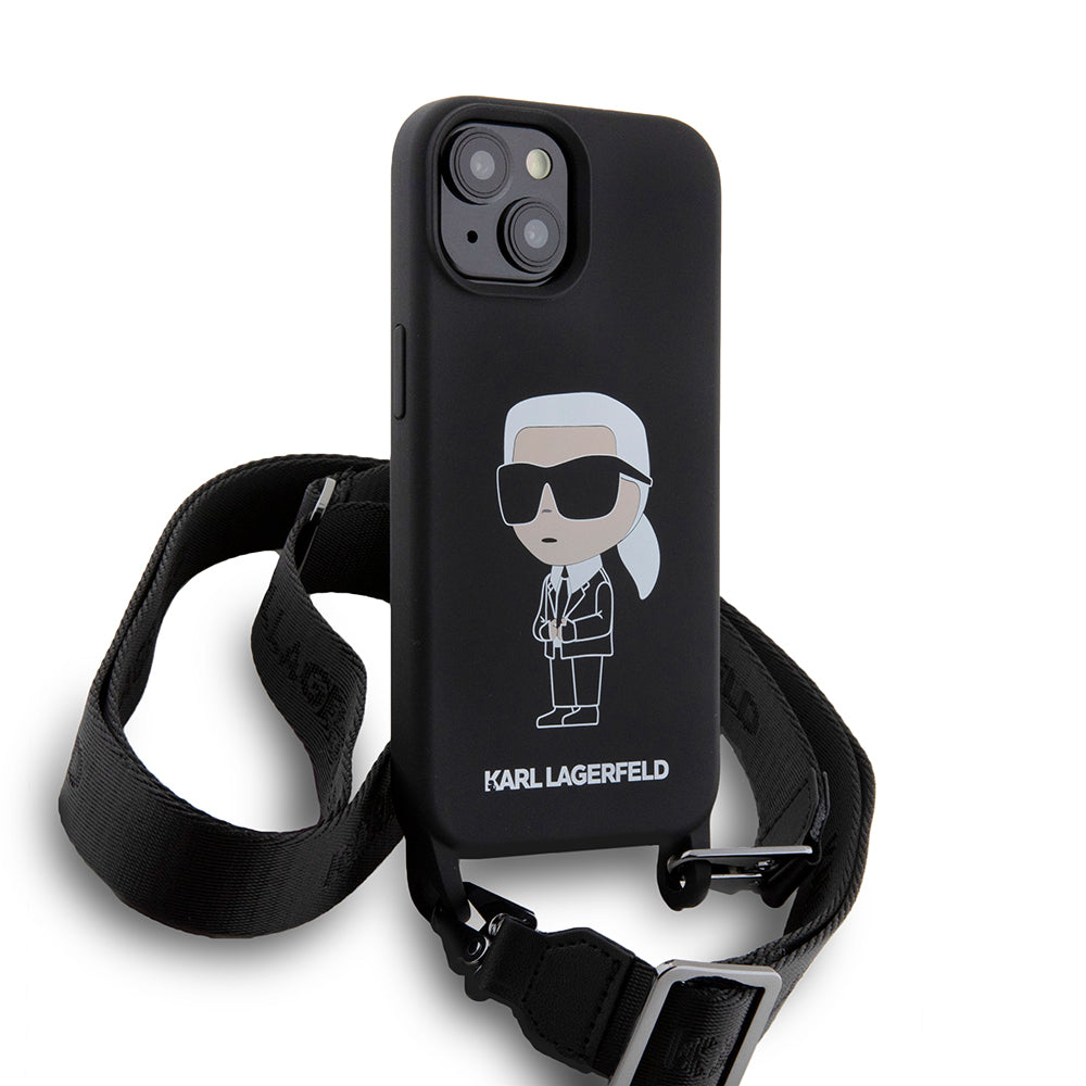Θήκη για Apple iPhone 15, Karl Lagerfeld, Silicone Crossbody Ikonik Karl, Μαύρη