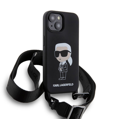 Θήκη για Apple iPhone 15, Karl Lagerfeld, Silicone Crossbody Ikonik Karl, Μαύρη