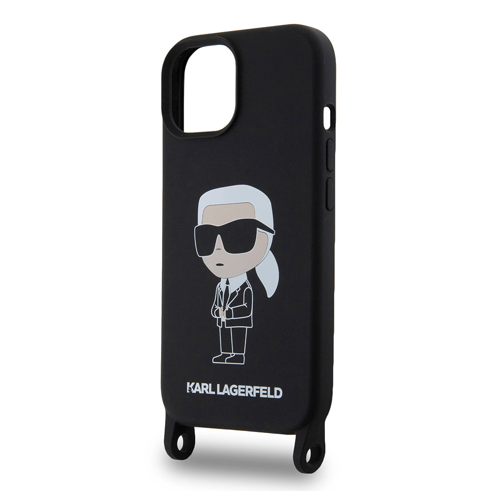 Θήκη για Apple iPhone 15, Karl Lagerfeld, Silicone Crossbody Ikonik Karl, Μαύρη