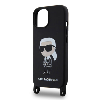 Θήκη για Apple iPhone 15, Karl Lagerfeld, Silicone Crossbody Ikonik Karl, Μαύρη