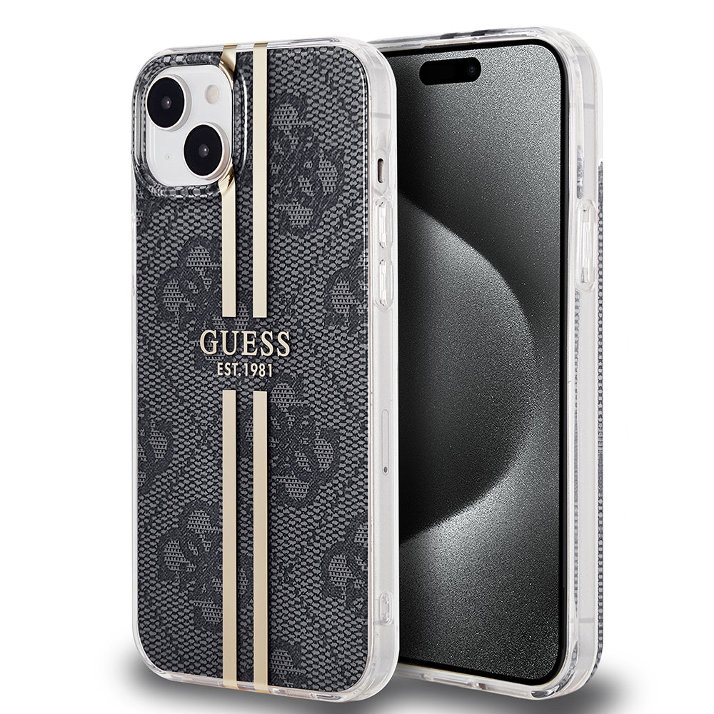 Θήκη για Apple iPhone 15 Plus, Guess, IML 4G Gold Stripe, Μαύρη